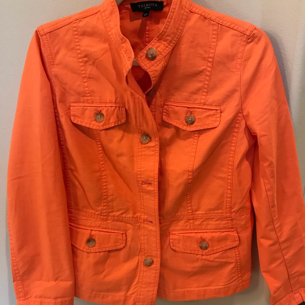 Bright orange spring jacket.